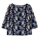 | The Talbots Tee Navy Paisley 3/4 Sleeve Shirt Cotton Womens Large Photo 0