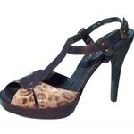 Donald Pliner Brown Gator Hair Calf Leather Shoe New T Strap Platform $325 NIB Size 8 Photo 0