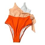 Cupshe V Neck Color Block Wrap One Piece Swimsuits Side Bowknot Size XL NWT Photo 6