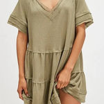 Free People Intimately  Fresh Take Nightie Fall Green Waffle Knit Tier Dress Photo 0