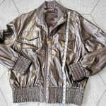 Rocawear Gold Faux Leather Y2K Bomber Jackets Sz Large Photo 5