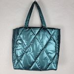 Victoria's Secret Womens Tote Bag Large Green Metallic Quilted Puffer 14" NEW Photo 0