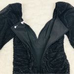 ASTR ‎  Black Low Cut Long Sleeve Mini Dress Fringe Shiny Metallic Ruched Small Photo 11