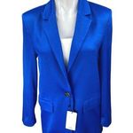 Mango NEW MNG  Women's Blue Silk Satin Long Sleeve Blazer Coat Jacket Size XS Photo 0