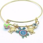 Boutique Beaded Sea Turtle Charm Colorful Bangle Bracelet Photo 4
