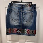 Miss Me  Denim Mini Skirt with Southwestern Aztec Embroidered Border‎ Detail Photo 4