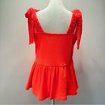 BiBi Fluorescent Orange Waffle Knit Lace Bow Straps Babydoll Ruffle Tank Top Size XL Photo 5