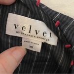 Velvet by Graham & Spencer Taj Blue Gray Striped Pom Pom Neck blouse shirt XS Photo 8