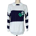 Vintage 80s Quantum Preppy Golf Navy and White Striped Sportswear Sweater Size S Blue Photo 0