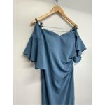Azazie Bridesmaid Dress Maxi Size Small Blue Ruffled Sleeves Sweetheart Neck Photo 3