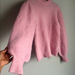 Ganni  Wool and Alpaca Blend Balloon Sleeve Mock Neck Ribbed Sweater Pink Small Photo 6