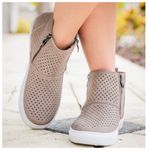 Pierre Dumas  Comfort Foam Perforated Slip On Sneakers High Top Taupe Fast-5 Photo 2