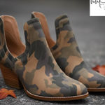Anthropologie Silent D Cut-Out Ankle Stacked Block Heel Booties Camo Size 7 Photo 0