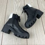 Olivia Miller Alie Sherpa Cuff Lug Sole Boots 6.5 Black Croc Faux Leather $89 Photo 4