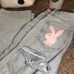 Playboy  Light Blue Boyfriend Jeans with Pink Logo Photo 4
