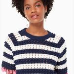 Kate Spade  Bauble Short Sleeve Sweater (Sz XXL) Apricot Cream Crochet Stripes Photo 2