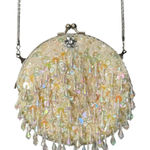 Vintage Cream Iridescent Beaded Sequin Women's Evening Clutch Bag Silver Photo 0