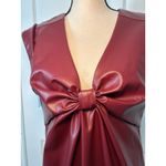 Donna Morgan  Faux Leather V-Neck Twist Detail Midi‎ Dress Burgundy Size 14 Photo 2
