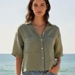 ZARA Green Cropped Relax fit Boxy Button Down Linen Shirt summer slouchy Sz XL Photo 1