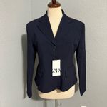 ZARA Navy Blue Tailored Wool Blend Lapel Collar Long Sleeves Luxury Blazer Sz M Photo 5