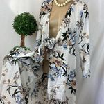 Miss Ord White Floral Long Sleeve Tie Front Kimono Robe Swimsuit Coverup L Size L Photo 2