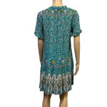 Sunday Up Teal Floral Short Sleeve Half Button Tie Neckline Dress Womens Medium Blue Photo 8
