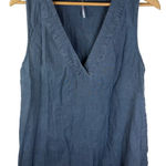 Free People Free‎ People Women's Medium Blue Linen Viscose V Neck Sleeveless Boho Top Photo 0