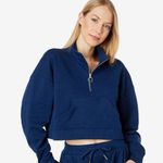 We Wore What  Terry Cropped Half Zip in Dress Blue Photo 0