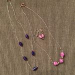 Two handmade vintage necklaces and a pair of earrings the beads are made of paper Purple Photo 1