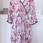 June and Hudson Bell Sleeve Dress Faux Wrap Floral Print Purple Black Size M NWT Photo 2