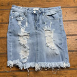 Almost Famous  Distressed‎ Denim Jean Denim Skirt Size 3 Photo 0