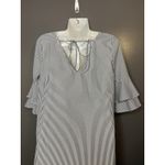 potter's pot  Dress Womens Medium White Striped Ruffle Bell Sleeve Shift Mini Photo 6