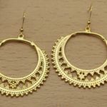 Handmade Gold Ornamental Round Hoop Decorative Earrings Photo 2