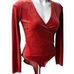 Madewell  Rusty Orange Long Sleeve Velvet Wrap Bodysuit, Sz S Photo 5