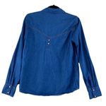 ZARA Denimwear Western Cowgirl Pearl Snap Shirt Medium Blue Jean Embroidered Photo 1