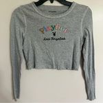 PacSun Playboy by Women's Medium Gray Crop Top Long Sleeve Lettuce Hem Photo 0