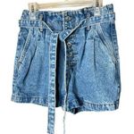 Abercrombie & Fitch Shorts Denim Jean Button Fly Belt Pleated Paperbag Size 24/0 Photo 0