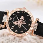 Luxury Watch Ring Necklace Earrings Rhinestone Butterfly Fashion Wristwatch Gold Photo 2