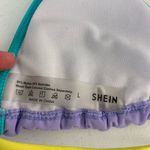 SheIn EUC women’s purple multicolor tie halter neck triangle bikini swim top L Photo 2