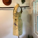 Lyn Around Yellow Tan Large Collared Sleeveless Tiger Embroidered Dress Size 4 Photo 4