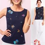 Talbots RSVP  Sequined Insect Sleeveless Tank Top Navy blue size 12 petite Photo 1