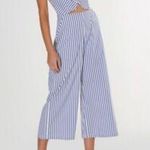 Forever 21 🏷️ NWOT  Blue White Striped Cutout Strapless Wide Leg Cropped Jumper S Photo 1