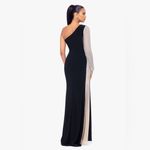 XScape "DORTHEY" LONG CAVIAR BEADED JERSEY KNIT ONE SHOULDER LONG SLEEVE DRESS Photo 4