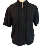 St. John Sport black short sleeved heavy knit cardigan sweater, cable knit Sz S Photo 1