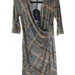 Anatomie Printed Marine Dress in Reptile Plaid Green Brown Faux Wrap Size XS Photo 3
