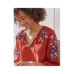 Garnet Hill ✨ Embroidered-Yoke Bishop-Sleeve Sz Small Blouse✨ Photo 2
