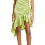 Cinq à Sept Cinq á Sept Silk Dress Green V-Neck Wrap Midi Asymmetrical Hem Size 0 NWT $545 Photo 2