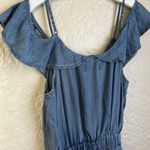 Michael Stars Anthropologie  Denim ruffled open shoulder jumpsuit‎ size small Photo 9