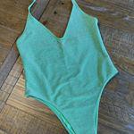 Forever 21  Metallic Halter Neck One Piece Swimsuit Mint Green High Cut Small Photo 0