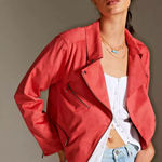 Anthropologie  HUTCH FAUX SUEDE ZIPPER MOTO JACKET COAT CORAL PINK‎ Xs Photo 0